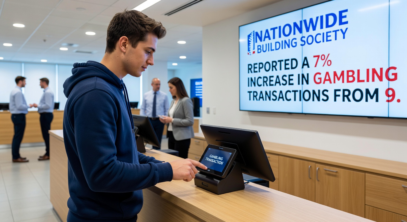 Customers engaging with betting apps on mobile devices during a sports event, illustrating the rise in transaction volumes reported by Nationwide