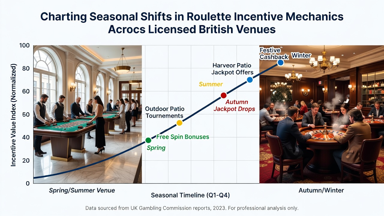 British casino venue interior showing roulette tables with overlaid seasonal promotion graphics
