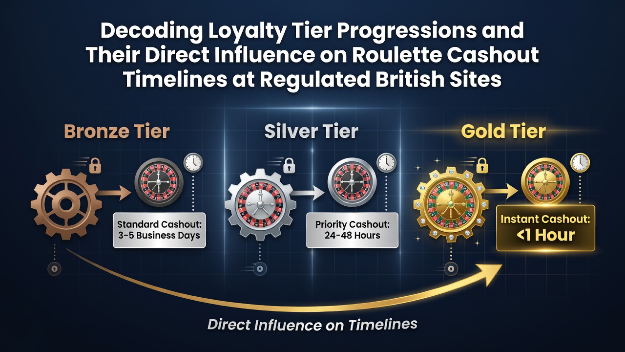 Loyalty tier progression chart showing cashout timeline improvements across British roulette sites