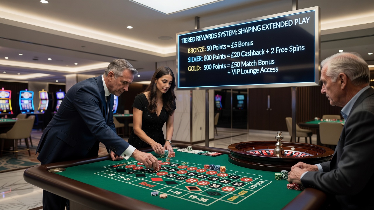 Player interface displaying tier progress on a British roulette gaming terminal