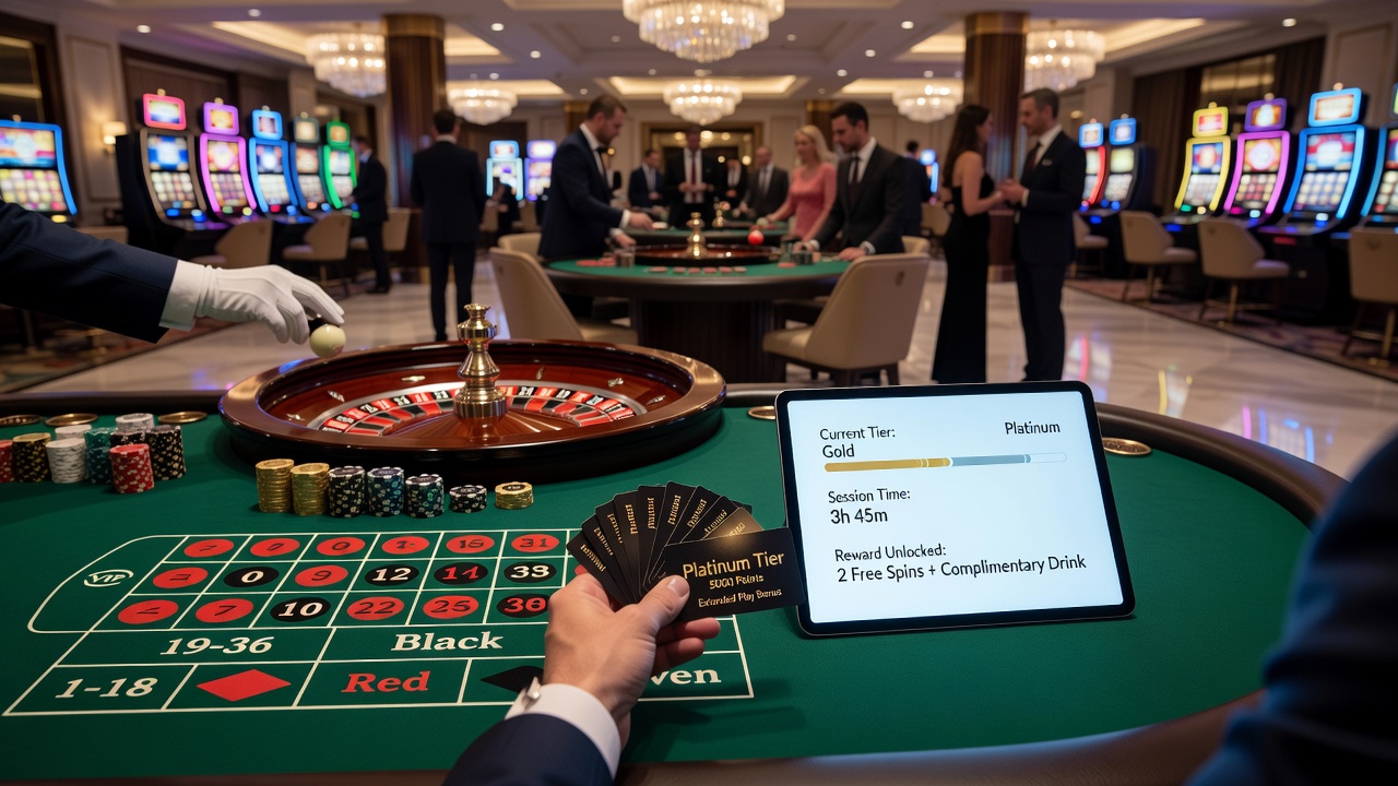 Roulette table with loyalty tier reward overlays in a UK casino setting