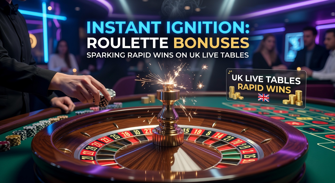 Vibrant live roulette table with spinning wheel and digital bonus notifications flashing instantly, capturing the excitement of rapid wins on UK platforms