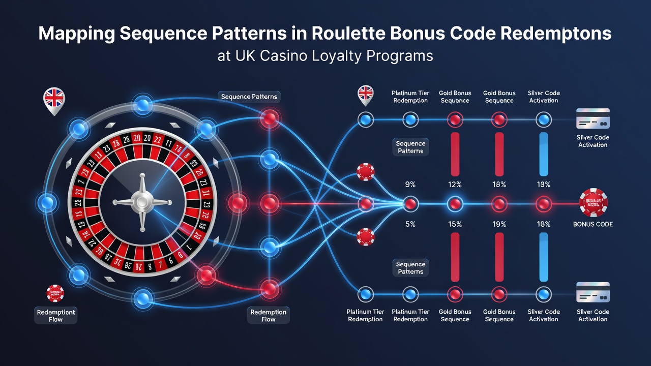 Diagram showing sequence mapping of roulette bonus code redemptions in casino loyalty systems