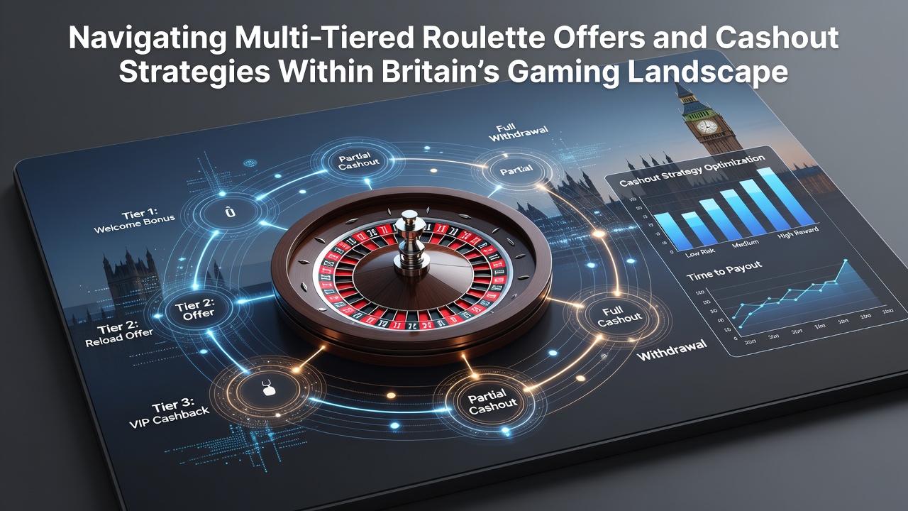 Roulette wheel with layered bonus tiers illustrated in a UK casino setting