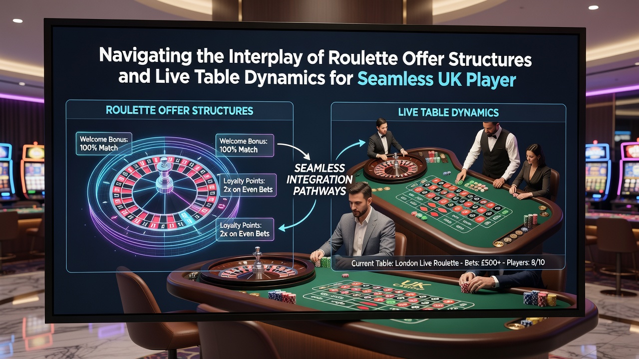 Live roulette dealer at a UK-licensed table with digital bonus tracking interface visible on screen