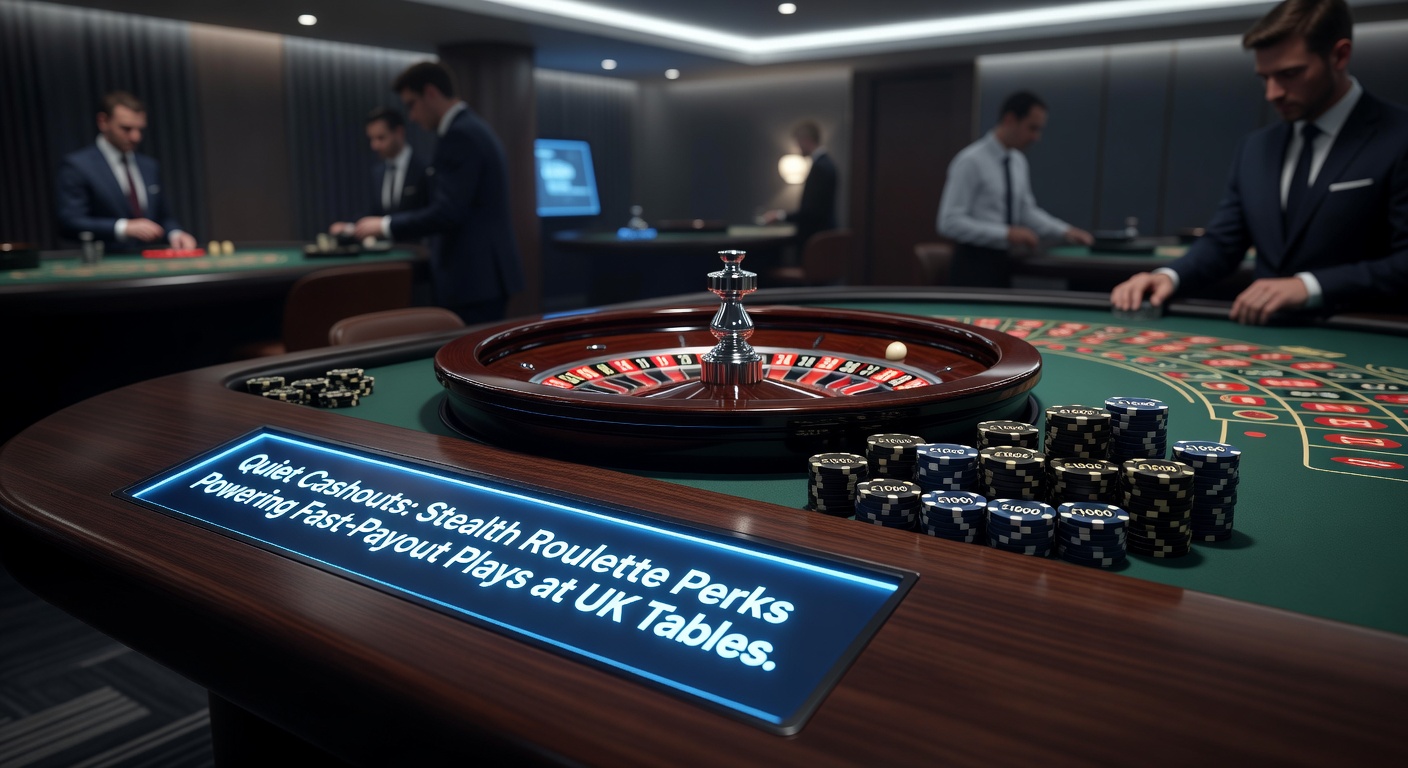 Digital roulette wheel spinning under dim lights, highlighting subtle payout speed icons on a UK casino interface