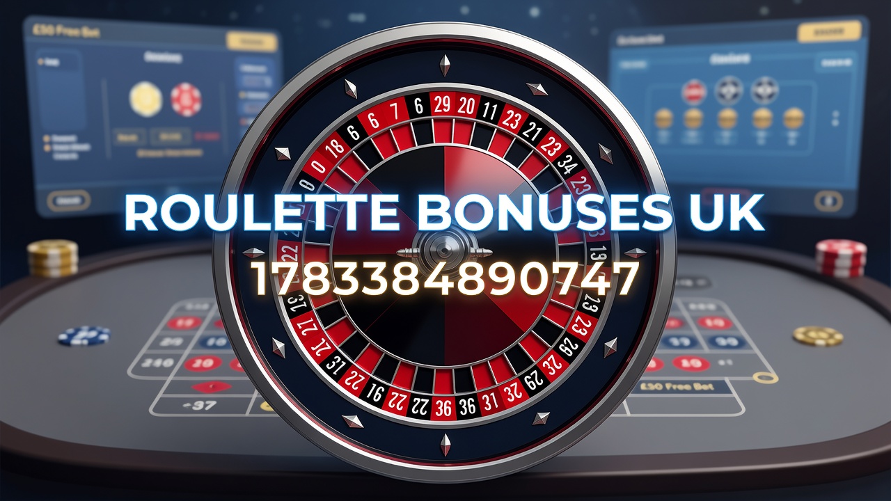 Roulette wheel with bonus promotional overlays on a digital interface showing UK casino elements