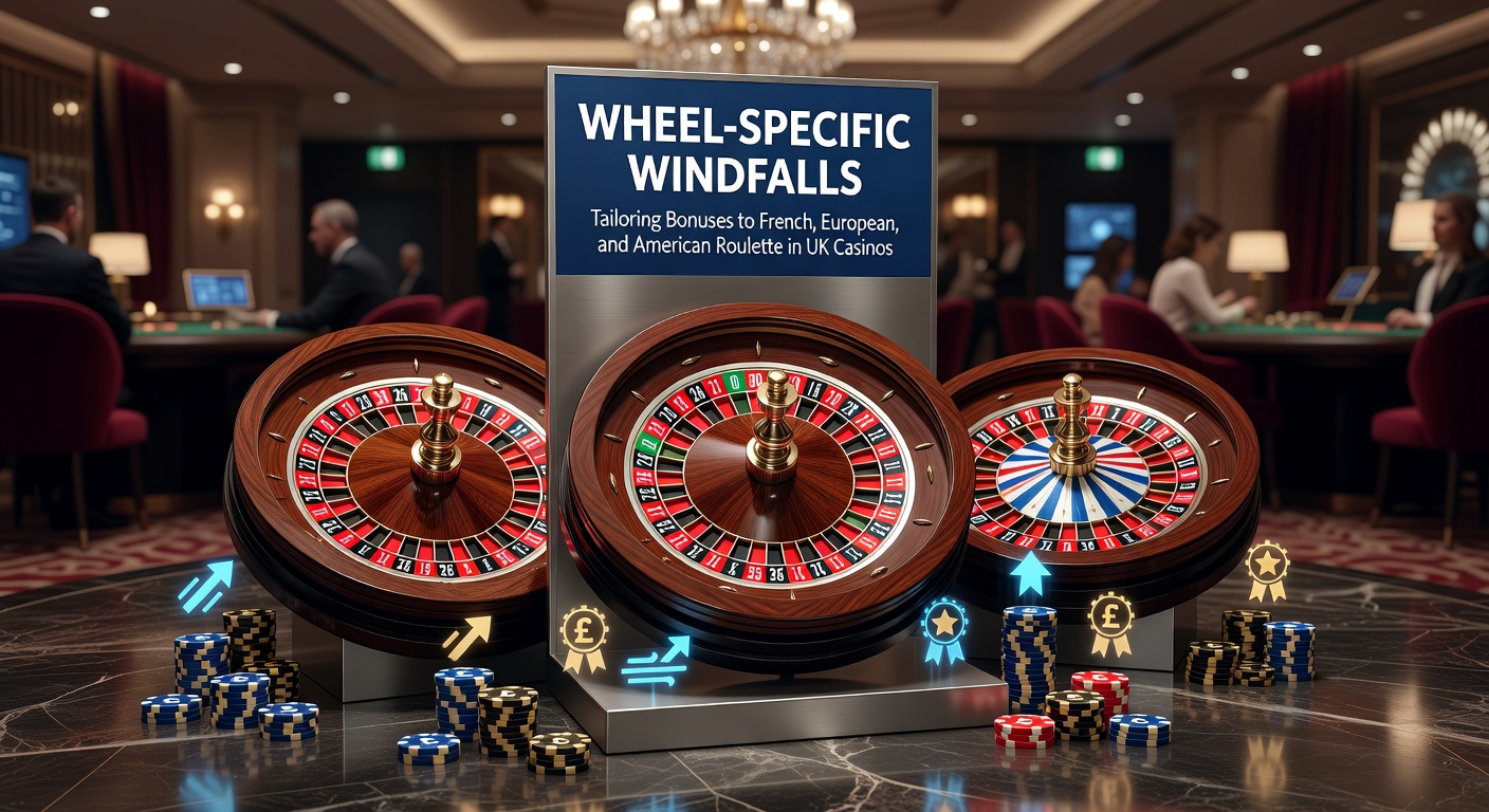 Vibrant roulette wheels showcasing French, European, and American variants side by side in a bustling UK casino setting